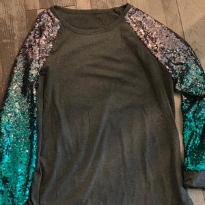 Glitter Sequin Sleeve Long Sleeve T